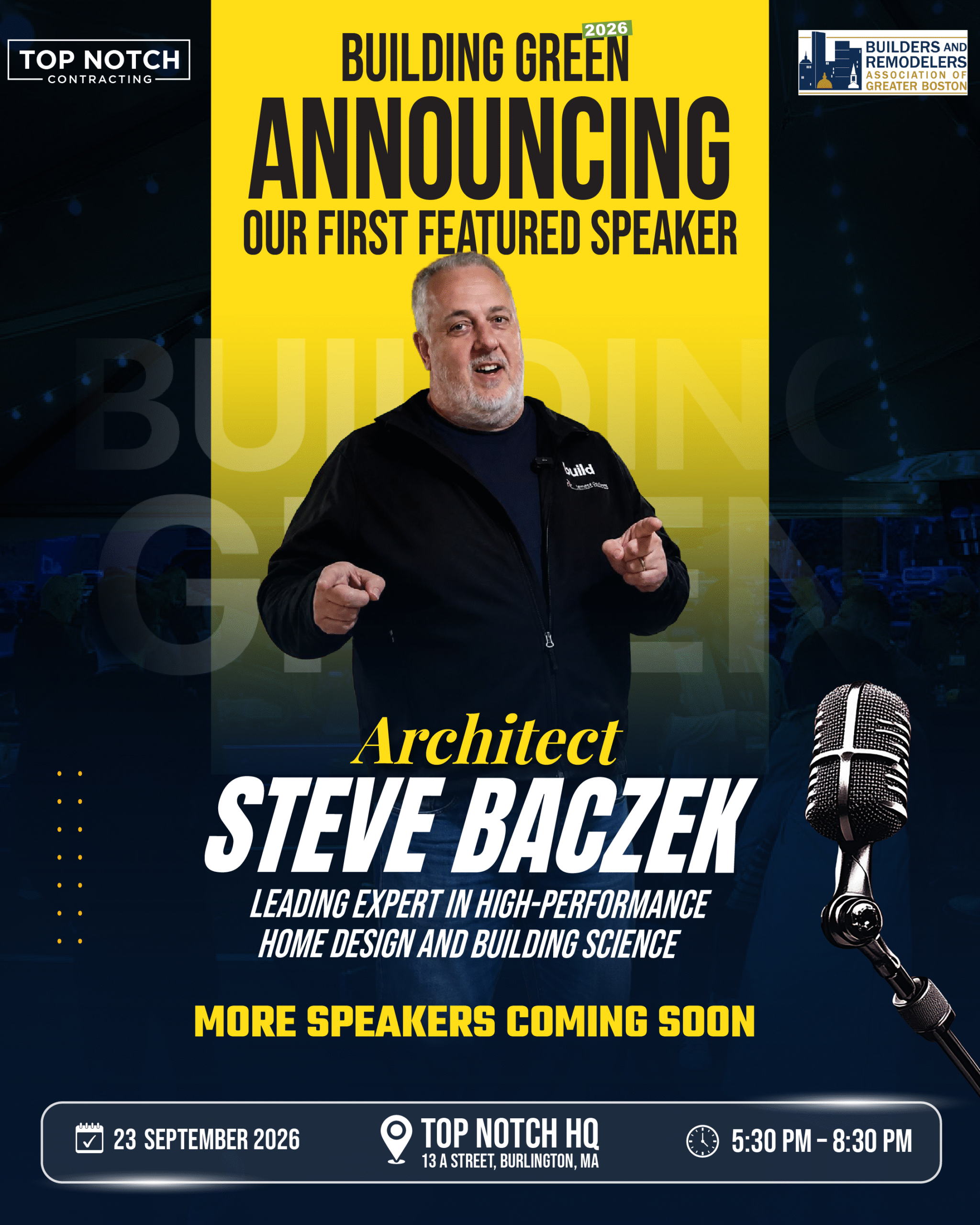 TOP BUILDING GREEN EVENT 2026 april – Steve Baczek – Flyer Post 04